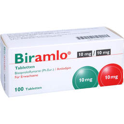 Abbildung: Biramlo 10 mg / 10 mg Tabletten 100 St, Tabletten PZN 12450168