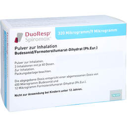 Abbildung: Duoresp Spiromax 320µg / 9 µg / Dosis 3x60ED Inh.-Pulver  3 St, Inhalationspulver PZN 12450702