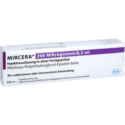 Abbildung: Mircera 200 Mikrogramm / 0,3 ml Injektionslösung i.e.F.-Sp. 1 St, Fertigspritzen PZN 12452440