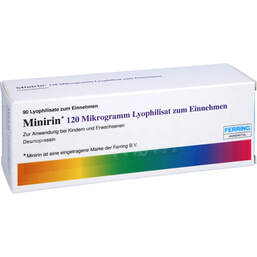 Abbildung: Minirin 120 Mikrogramm Lyophilisat zum Einnehmen 90 St, Schmelztabletten PZN 12452960