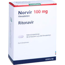 Abbildung: Norvir 100 mg Filmtabletten 90 St, Filmtabletten PZN 12459086