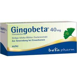 Abbildung: Gingobeta 40 mg Filmtabletten 60 St, Filmtabletten PZN 12461605