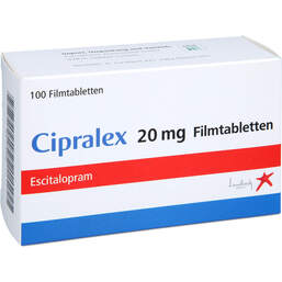 Abbildung: Cipralex 20 mg Filmtabletten 100 St, Filmtabletten PZN 12470691