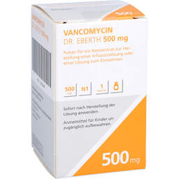 Abbildung: Vancomycin Dr. Eberth 500mg P.z.H.einer Infusion / L.zum Einnehmen 1 St, Trockensubstanz ohne Lösu PZN 12472448