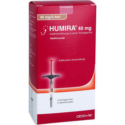 Abbildung: Humira 40 mg Injektionslösung in Fertigspritze 2 St, Injektionslösung PZN 12472589