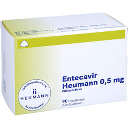 Abbildung: Entecavir Heumann 0,5 mg Filmtabletten 90 St, Filmtabletten PZN 12475091