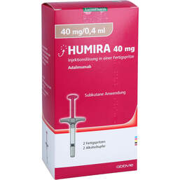 Abbildung: Humira 40 mg / 0,4 ml Injektionslösung in Fertigspritze  2 St, Injektionslösung PZN 12478103