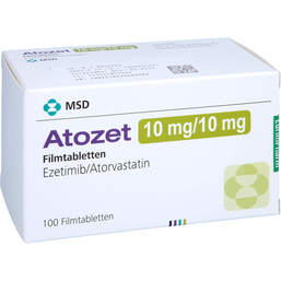 Abbildung: Atozet 10 mg / 10 mg Filmtabletten 100 St, Filmtabletten PZN 12478155