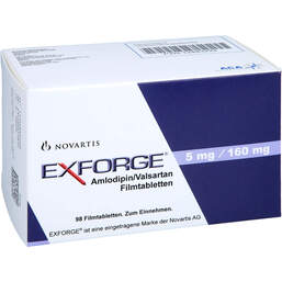Abbildung: Exforge 5 mg / 160 mg Filmtabletten 98 St, Filmtabletten PZN 12483222