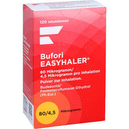 Abbildung: Bufori Easyhaler 80µg / 4,5µg / Dosis 120 ED 1 St, Inhalationspulver PZN 12484138
