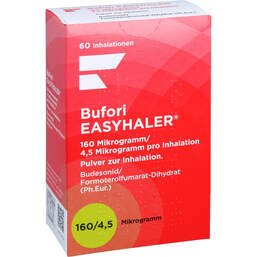 Abbildung: Bufori Easyhaler 160µg / 4,5µg / Dosis 60 ED 1 St, Inhalationspulver PZN 12484167