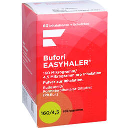 Abbildung: Bufori Easyhaler 160µg / 4,5µg / Dosis 60 ED + Schutzbox 1 St, Inhalationspulver PZN 12484173