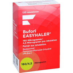 Abbildung: Bufori Easyhaler 160µg / 4,5µg / Dosis 120 ED 1 St, Inhalationspulver PZN 12484204