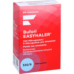 Abbildung: Bufori Easyhaler 320µg / 9µg / Dosis 60 ED 1 St, Inhalationspulver PZN 12484233