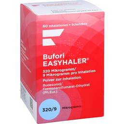 Abbildung: Bufori Easyhaler 320µg / 9µg / Dosis 60 ED + Schutzbox 1 St, Inhalationspulver PZN 12484262