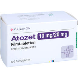 Abbildung: Atozet 10 mg / 20 mg Filmtabletten 100 St, Filmtabletten PZN 12494065