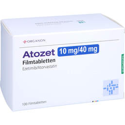 Abbildung: Atozet 10 mg / 40 mg Filmtabletten 100 St, Filmtabletten PZN 12494094