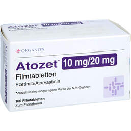 Abbildung: Atozet 10 mg / 20 mg Filmtabletten 100 St, Filmtabletten PZN 12494154