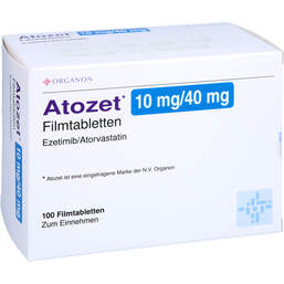 Abbildung: Atozet 10 mg / 40 mg Filmtabletten 100 St, Filmtabletten PZN 12494160