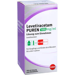 Abbildung: Levetiracetam Puren 100 mg / ml Lösung zum Einnehmen 3ml 150 ml, Lösung zum Einnehmen PZN 12501954