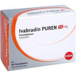 Abbildung: Ivabradin Puren 7,5 mg Filmtabletten 98 St, Filmtabletten PZN 12503657