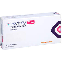 Abbildung: Moventig 25 mg Filmtabletten 30 St, Filmtabletten PZN 12504852