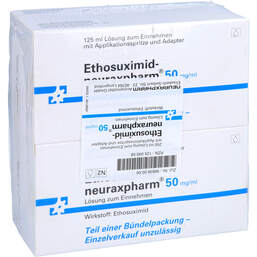 Abbildung: Ethosuximid neuraxpharm 50 mg / ml Lösung zum Einnehmen 2X125 ml, Lösung zum Einnehmen PZN 12504958