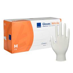 Abbildung: Abena Nitril U.Hands.Classic unste.pu.frei M weiß 150 St, Handschuhe PZN 12519641