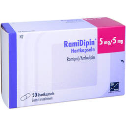Abbildung: Ramidipin 5 mg / 5 mg Hartkapseln 50 St, Hartkapseln PZN 12520472