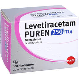 Abbildung: Levetiracetam Puren 250 mg Filmtabletten 100 St, Filmtabletten PZN 12532044