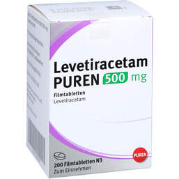 Abbildung: Levetiracetam Puren 500 mg Filmtabletten 200 St, Filmtabletten PZN 12532096