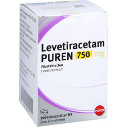 Abbildung: Levetiracetam Puren 750 mg Filmtabletten 200 St, Filmtabletten PZN 12532127