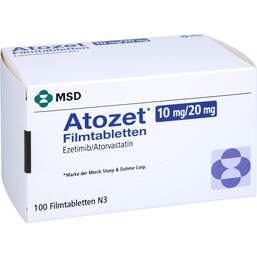 Abbildung: Atozet 10 mg / 20 mg Filmtabletten 100 St, Filmtabletten PZN 12536289