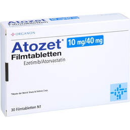 Abbildung: Atozet 10 mg / 40 mg Filmtabletten 30 St, Filmtabletten PZN 12536295