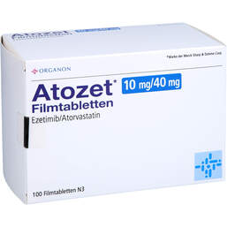 Abbildung: Atozet 10 mg / 40 mg Filmtabletten 100 St, Filmtabletten PZN 12536303