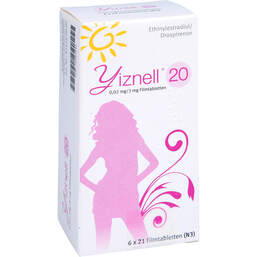 Abbildung: Yiznell 20 0,02 mg / 3 mg Filmtabletten 6X21 St, Filmtabletten PZN 12541540