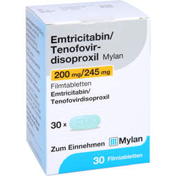 Abbildung: Emtricitabin / Tenofovirdisoproxil Mylan 200 / 245 mg 30 St, Filmtabletten PZN 12546773