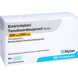Abbildung: Emtricitabin / Tenofovirdisoproxil Mylan 200 / 245 mg 90 St, Filmtabletten PZN 12546796