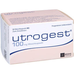 Abbildung: Utrogest 100 mg Weichkapseln 90 St, Weichkapseln PZN 12547583