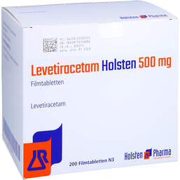 Abbildung: Levetiracetam Holsten 500 mg Filmtabletten 200 St, Filmtabletten PZN 12550013