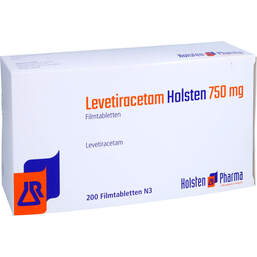 Abbildung: Levetiracetam Holsten 750 mg Filmtabletten 200 St, Filmtabletten PZN 12550065