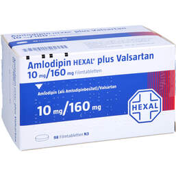 Abbildung: Amlodipin Hexal plus Valsartan 10mg / 160mg Filmtab. 98 St, Filmtabletten PZN 12550817