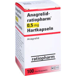 Abbildung: Anagrelid ratiopharm 0,5 mg Hartkapseln 100 St, Hartkapseln PZN 12551082