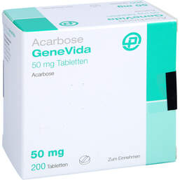 Abbildung: Acarbose Genevida 50 mg Tabletten 200 St, Tabletten PZN 12559273