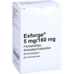 Abbildung: Exforge 5 mg / 160 mg Filmtabletten 98 St, Filmtabletten PZN 12561229
