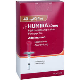 Abbildung: Humira 40 mg / 0,4 ml Injektionslösung in Fertigspritze  2 St, Injektionslösung PZN 12562105