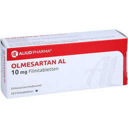 Abbildung: Olmesartan AL 10 mg Filmtabletten 28 St, Filmtabletten PZN 12571995