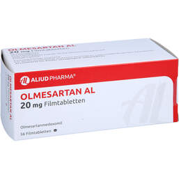 Abbildung: Olmesartan AL 20 mg Filmtabletten 56 St, Filmtabletten PZN 12572049