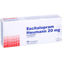 Abbildung: Escitalopram Heumann 20 mg Filmtabletten Heunet 20 St, Filmtabletten PZN 12581769
