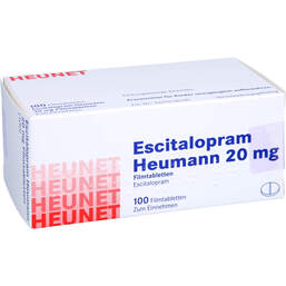Abbildung: Escitalopram Heumann 20 mg Filmtabletten Heunet 100 St, Filmtabletten PZN 12581781